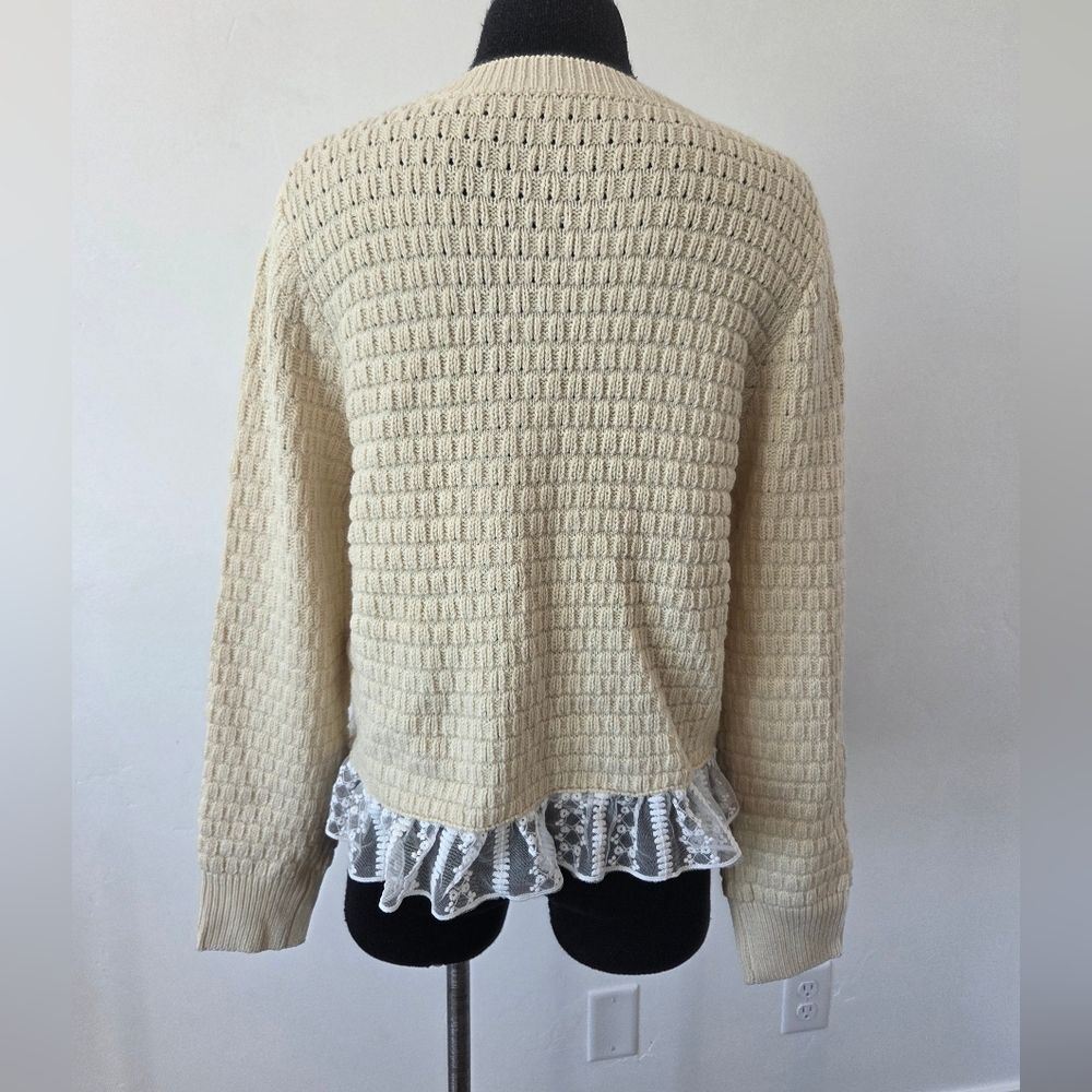Cream Lace Trim Cardigan Sweater Preppy Coquette Old Money Academia Feminine L - Picture 5 of 12